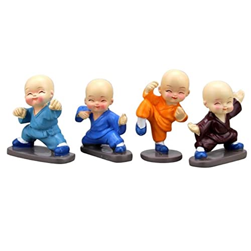 Image of AUGEN Polyresin Set of 4 Buddha Monks Statues Figurines Showpiece for Wall Shelf Table Desktop Living Room Car Dashboard Decoration Home Office Decor (Multicolour)(7698D)