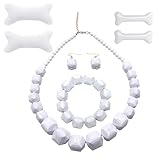 JHWZAIY White Beads Necklace, Costume Jewelry For Women Strand Necklaces, Acrylic African Beaded Necklace Chunky Statement, Halloween Necklaces (Necklace Earring + Bracelet + Hair Clips)