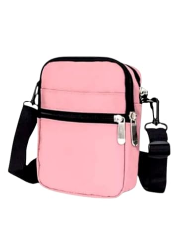 Bolsa Tiracolo Unissex, 4 Compartimentos - Estilo, Praticidade e Organização - Alça Ajustável (Rosa)