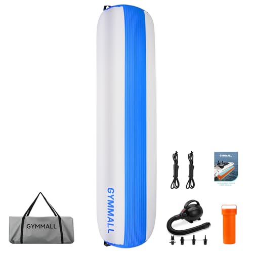 GYMMALL Inflatable Boat Bumpers for Docking Boat Fenders with 600W Electric Pump 5FT Heavy Duty PVC Dock Bumpers Fenders 1 Pack for Fishing Boats Jet Skis Yachts Floating Dock - Blue Gray
