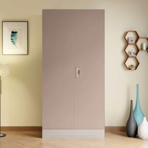 Image of Interio by Godrej Almirah Slimline 2-Door Steel Almirah, Cupboard for Clothes (Alpine White and Portabella Matte), 1-Year Warranty, 1 Locker, 4 Shelves