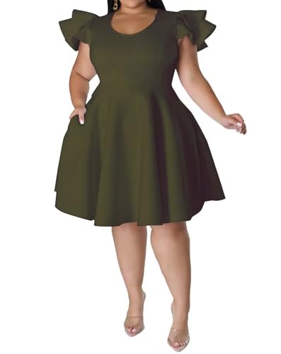 Image of Women's Plus Siz Cape Sleeve Stretchy A-Line Cocktail Party Dress Pockets