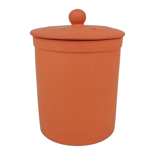 Terracotta Ceramic Kitchen Compost Caddy - Chetnole ceramic composting Bin for Food Waste Recycling