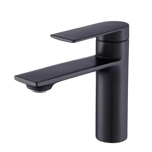 Grifos de baño para lavabo, grifo de lavabo gourmet, grifo de agua fría caliente, grifo de un solo agujero, latón cepillado negro (grifo negro mate)