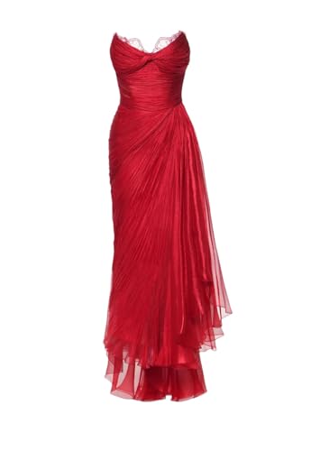 Women's Red Sweetheart Neck Mermaid Evening Dress Elegant Silk Prom Gown US Size 2-26W