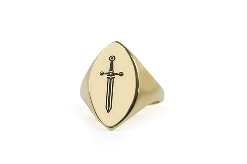 Bague médiévale or 14k gravure épée personnalisée bijoux unisexe marquise