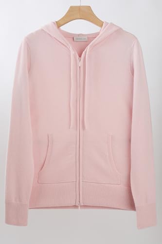 Image of JENNIE LIU Women's 100% Pure Cashmere Long Sleeve Zip Hoodie Cardigan Sweater