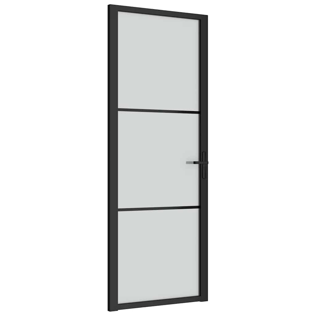vidaXL Porte Intérieure Porte Vitrée Porte à Panneaux Chambre à Coucher Salle de Bain Maison 76x201,5 cm Noir Verre Mat et Aluminium
