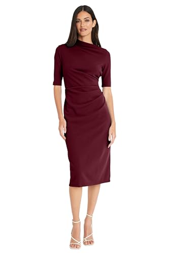 Image of Maggy London Women's Maggy London Women's Dresses Side Pleat Dress with Asymmetric Neck and Elbow Sleeves