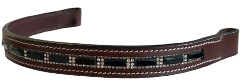 Equitem Large Black Rectangular Crystal Bling Leather English Browband (Brown Leather, Horse 16