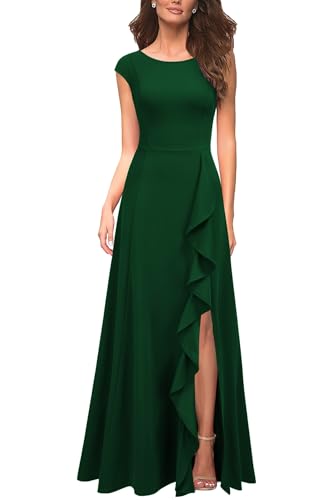 MUSHARE Women's Cocktail Dresses with Pockets Ruffled Sexy Split Party Long Formal Dress Green