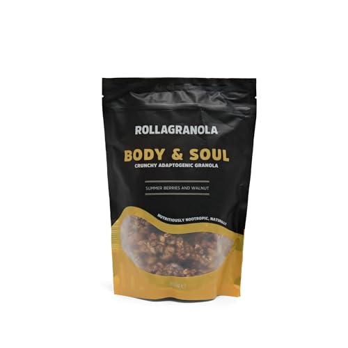 Rollagranola - Body & Soul Summer Berries & Walnut Oat Granola 350g Pack. Gluten Free & Suitable For A Vegan Diet. Crunchy Adaptogenic Granola. Nutritiously Nootropic Naturally.