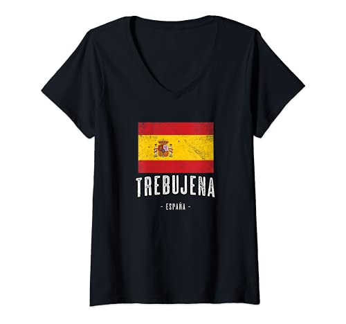 Mujer Trebujena España | Souvenir - Ciudad - Bandera - Camiseta Cuello V