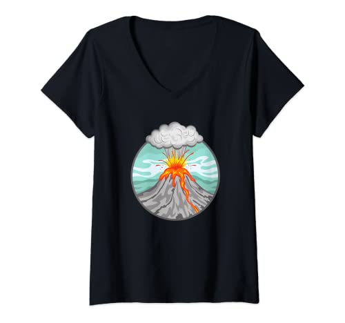 Mujer Erupción de volcán lava Magma en Hawaii Indonesia y Tokio Camiseta Cuello V