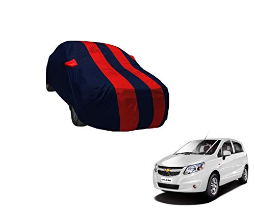 Image of Auto Hub Car Cover Compatible with Chevrolet Sail UVA with Weather Proof, Mirror Pocket, Triple Stitched, Sail UVA Car Cover- Navy-Red