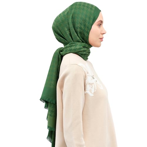 Hijab Scarf for Women, Houndstooth Pattern Elegant Modest Fashion, Premium Soft, Versatile Headscarf Shawl for Women, Luxury, Viscose & Acrylic Blend, Khaki3