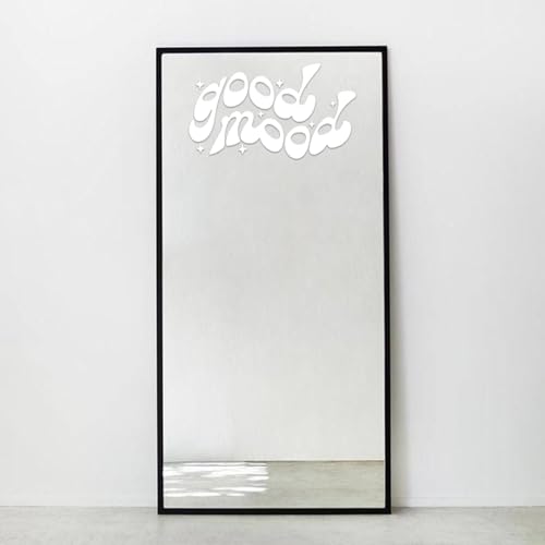 Image of Sticker for Glass & Mirrors| Minimal Vinyl Decal for Bedroom Bathroom & Cafe | Self-Adhesive Waterproof Quote Mirror Sticker | Aesthetic Decals (Good Mood, Medium, Matt White)