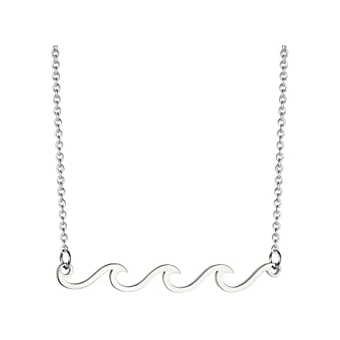 Lauren-Spencer Wave Necklace Gold Silver Plated Ocean Wave Necklace Dainty Beach Choker Necklaces for Women Surfer Jewelry Gifts Boho Summer Necklace (Silver Plated) Cover