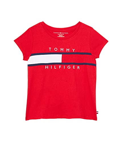Image of Tommy Hilfiger Girls' Short Sleeve Flag Logo Tee, Soft & Comfortable