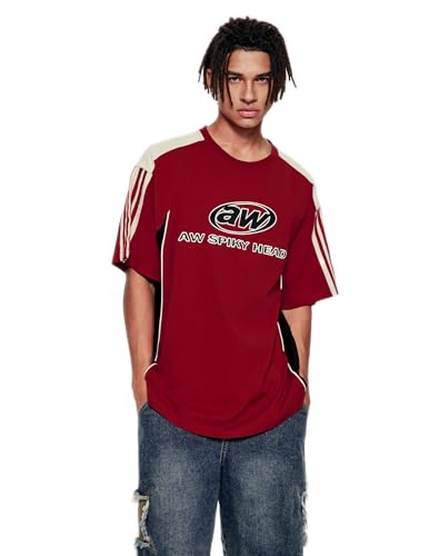 Vamtac Oversized T Shirt Classic Vintage 90s Contrast Color Graphic Tees Streetwear Racing Speedway Tops Unisex