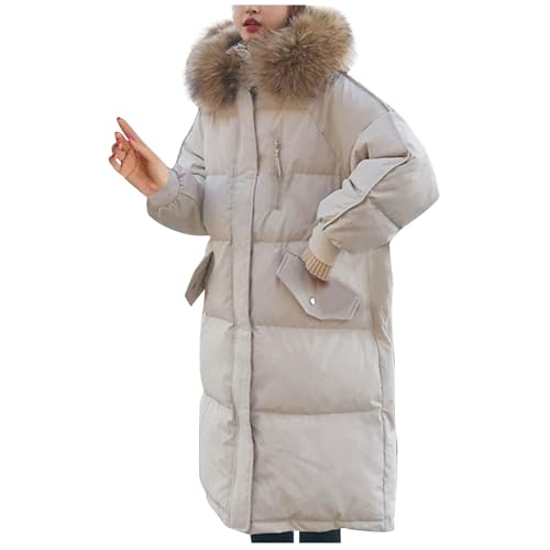 fartey Long Parka Coats for Women Winter Hiking Camping Down Coat Water Resistant Warm Fuzzy Hood Trench Coat Windbreaker