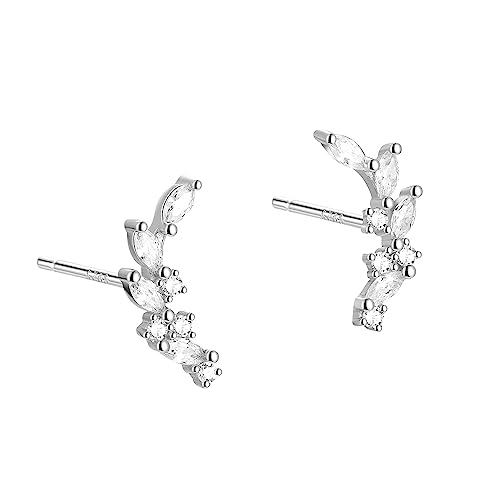 Rnivida 925 Sterling Silver Dainty Cz Climber Stud Earrings, Hypoallergenic Small Cubic Zirconia Ear Crawler Earring for Women