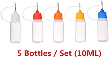 Briartw 5 Colors 10/20/30/60ml Needles Precision Tip Applicator, Translucent Glue Bottles for DIY Quilling Craft, Acrylic Painting, Squeeze Bottle for Alcohol Ink Scrapbooking Art Cardmaking