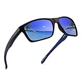 JIM HALO Polarisiert Sport Sonnenbrille Spiegel Wickeln Um Fahren Angeln Damen Herren(Schwarz/Spiegel Blau)