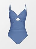 CUPSHE Women's Swimming Costume Tummy Control Swimwear Twist Front Cutout Adjustable Straps Ruched One Piece Swimsuit Blue M - Image 5