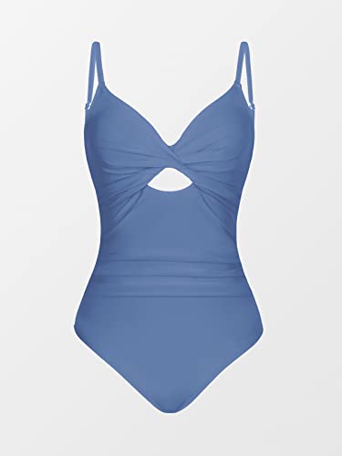 Cupshe One Piece Swimsuit For Women Bathing Suits Twist Front Cutout Adjustable Straps Ruched Swimwear M,Blue #TOP21