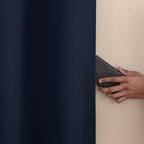 Image of HOMEMONDE 100% True Blackout Curtains 10 Feet Long Door - 1 Piece Curtain, Embossed Panels Light Block Thermal Insulated & Noise Reducing Room Darkening Curtains (Navy Blue, 120Inch)