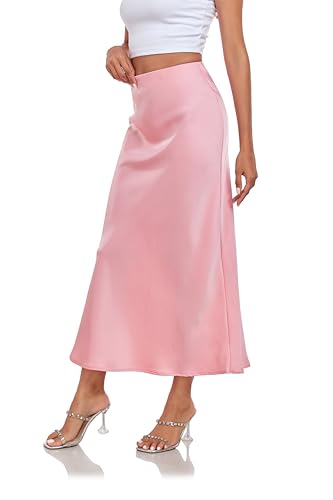 Women's Silk Satin Maxi Skirt High Waist Elastic A Line Fishtail Elegant Work Elastic Long Skirts3