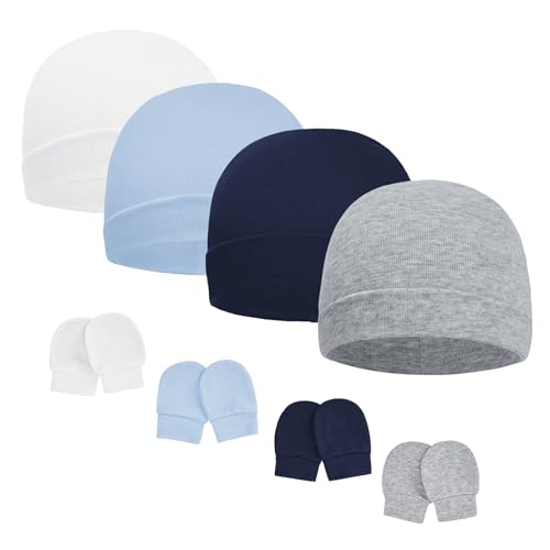 Image of American Trends Baby Beanies for Boys Girls Newborn Infant Hat with Mittens Cute Cotton Hospital Hats for 0-6 Months