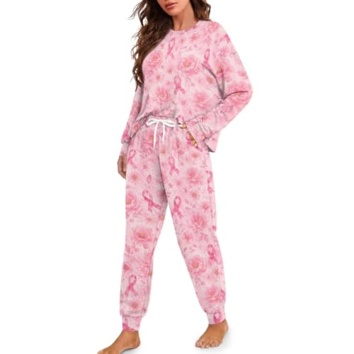 Image of Women's 2 Piece Printed Pajama Set Long Sleeve Sleepwear Set with Long Pants Casual Lounge Sets with Pocket