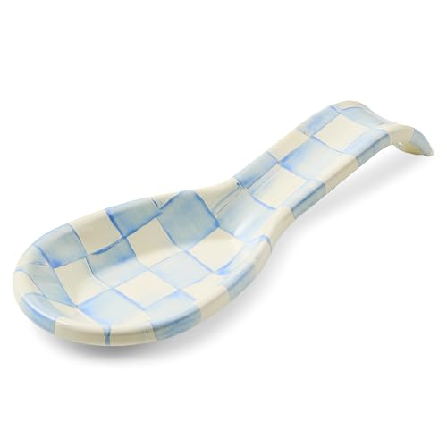 Image of MACKENZIE-CHILDS Enamel Spoon Rest, Light-Blue-and-White Sky Check