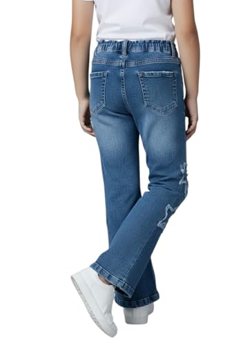 Image of Amazon Brand - Jam & Honey Girls Cotton Rich Lightweight Breathable Mid Rise Jeans | Stylish Star Design | Regular Fit | Age 2-13 Years