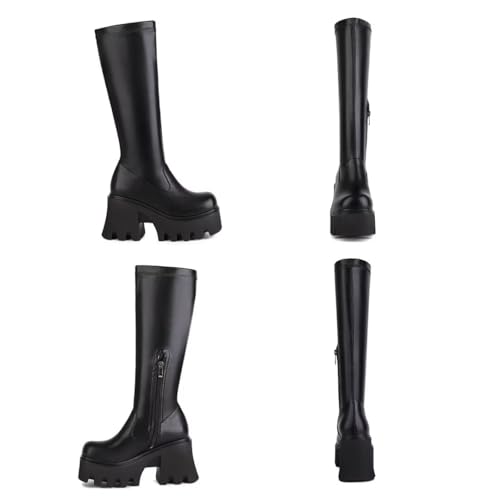 Mid Calf Platform Boots for Women Chunky Heel Round Toe High Heeled Knee Tall Boots2