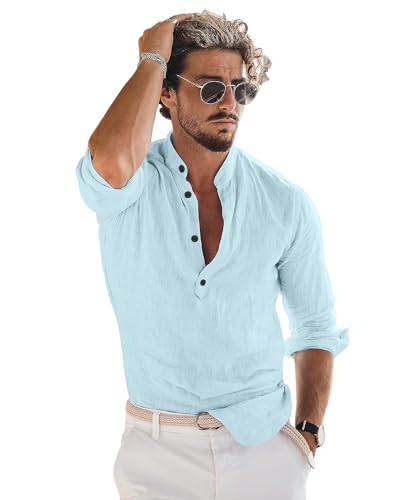 Image of Bellstone Men's Cotton Blend Solid Regular Fit Full Sleeve Short Kurtas | Men's Trendy Short Kurta | Ethnic Stylish Casual Lightweight Summer Kurta for Daily and Occasion Use