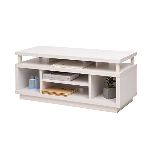 Iris Ohyama, Mueble de TV/TV Mueble/Mueble de TV con 5 estantes Abiertos/TV hasta 43, Madera Maciza, Orificios para Cables, Oficina, Sala - TV Cabinet Middle - OTS-100M - Roble Blanco