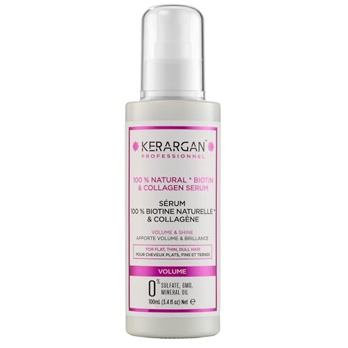 Kerargan - Suero Capilar Voluminizador con Biotina & Colágeno - Para Cabello Fino, Plano, Apagado - Brillo y Fortificación - Sin Sulfato, GMO, Aceite Mineral - 100ml