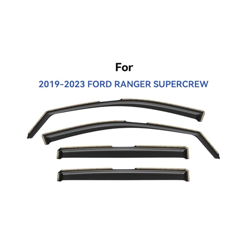 Image of in-Channel Window Visors Rain Guards for 2019-2023 Ford Ranger SuperCrew, Window Vent Wind Deflectors Visors Shades for 19-23 Ranger Crew Cab