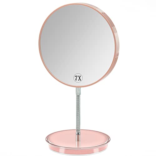 Espejo para maquillaje con aumento 1x/7x y base rosa