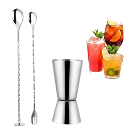 Dosatore Misurino Doppio per Cocktail 30ml /60ml Stile Giapponese 2 Cucchiaini Bar In Acciaio Inox Attrezzatura Per Bar,Discoteche,Party, Feste, Cocktail, Shaker (Argento)