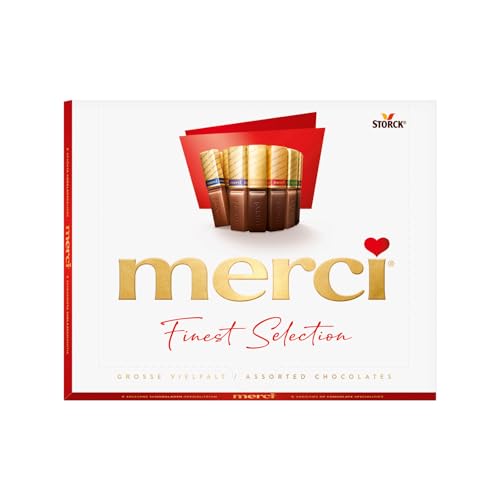 merci Finest Selection Große Vielfalt – 1 x 250 g – Erlesene Schokoladen-Spezialitäten – Gefüllte und nicht gefüllte Pralinen in Goldpapier verpackt merci Finest Selection Große Vielfalt – 1 x 250 g – Erlesene Schokoladen-Spezialitäten – Gefüllte und nicht gefüllte Pralinen in Goldpapier verpackt