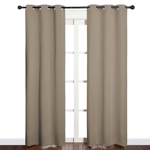 Image of NICETOWN Window Curtain Panels, Thermal Insulated Solid Grommet Blackout Draperies /Drapes for Basement (Taupe, 1 Pair, 34 by 84-inch)