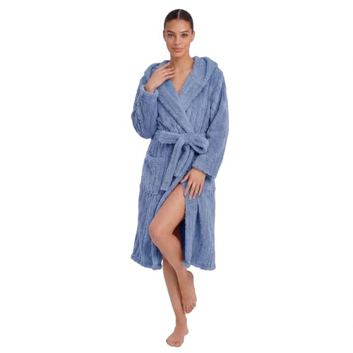 Image of HEARTNICE Fuzzy Soft Robes for Women, Long Plush Hooded Robe Fluffy Warm Bathrobes