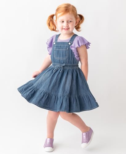 RuffleButts Light Wash Denim Overall Jumper Dress - 18-24m3