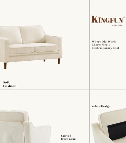 Image of Kingfun 60 inch Chenille Sofa, Loveseat Couch, Mid Century Modern Love Seat Couches with Solid Wood Frame for Living Room Bedroom