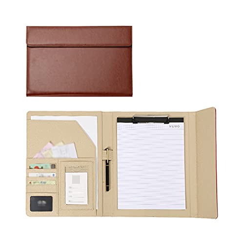Planchettes à Pince 2 packs dossier commercial multifonctionnel A4 Tri-pli données Collation Clipboard Couverture en cuir Classeur for l'école, Bureau, Business Clip Planches (Color : Bruin)