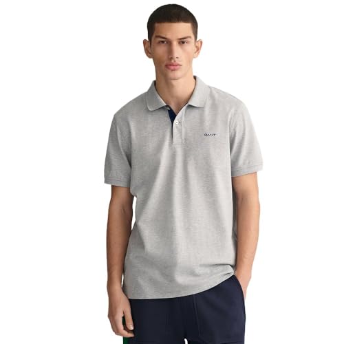 GANT Polo da Uomo Reg Contrast Pique SS Rugger, Grigio Melange, Standard, Grigio, S